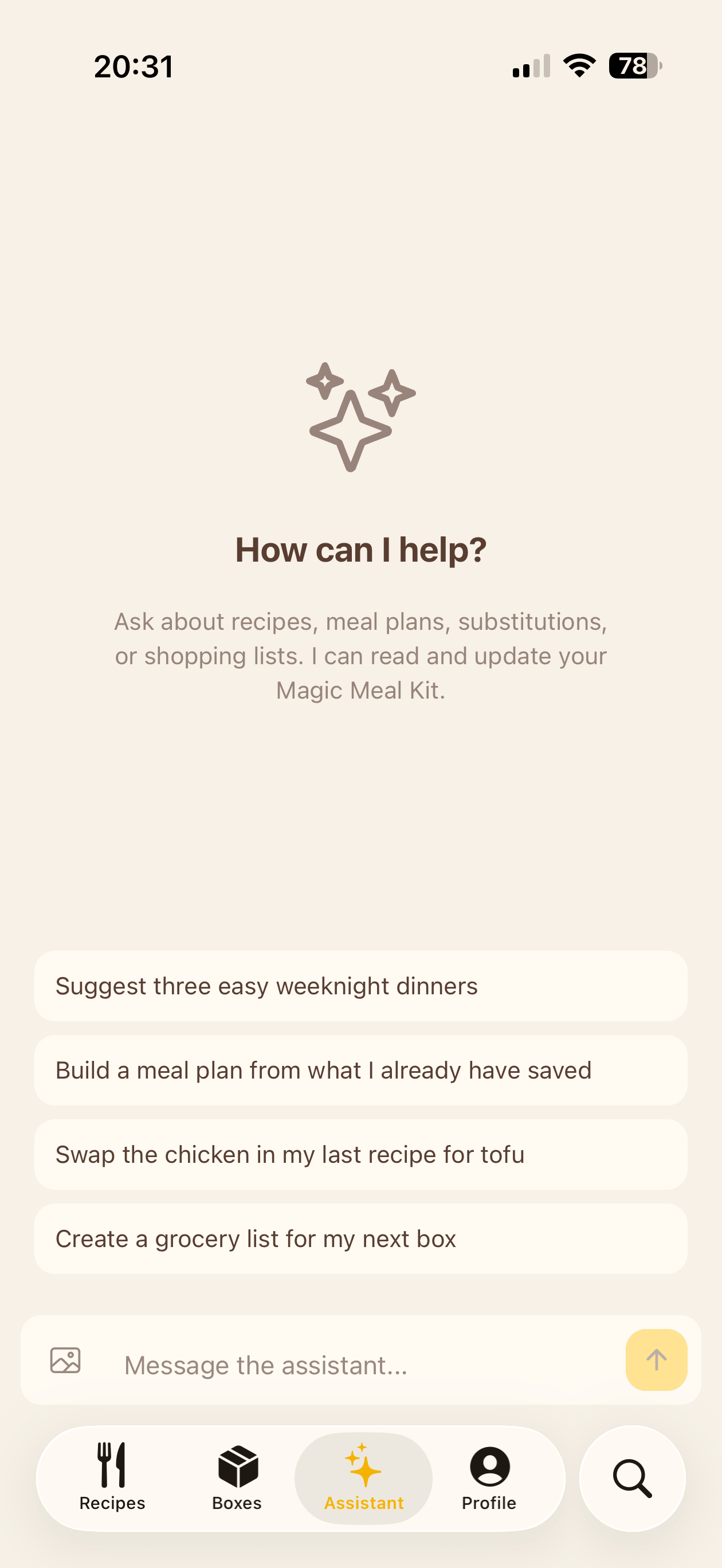 AI assistant that reads and updates your Magic Meal Kit