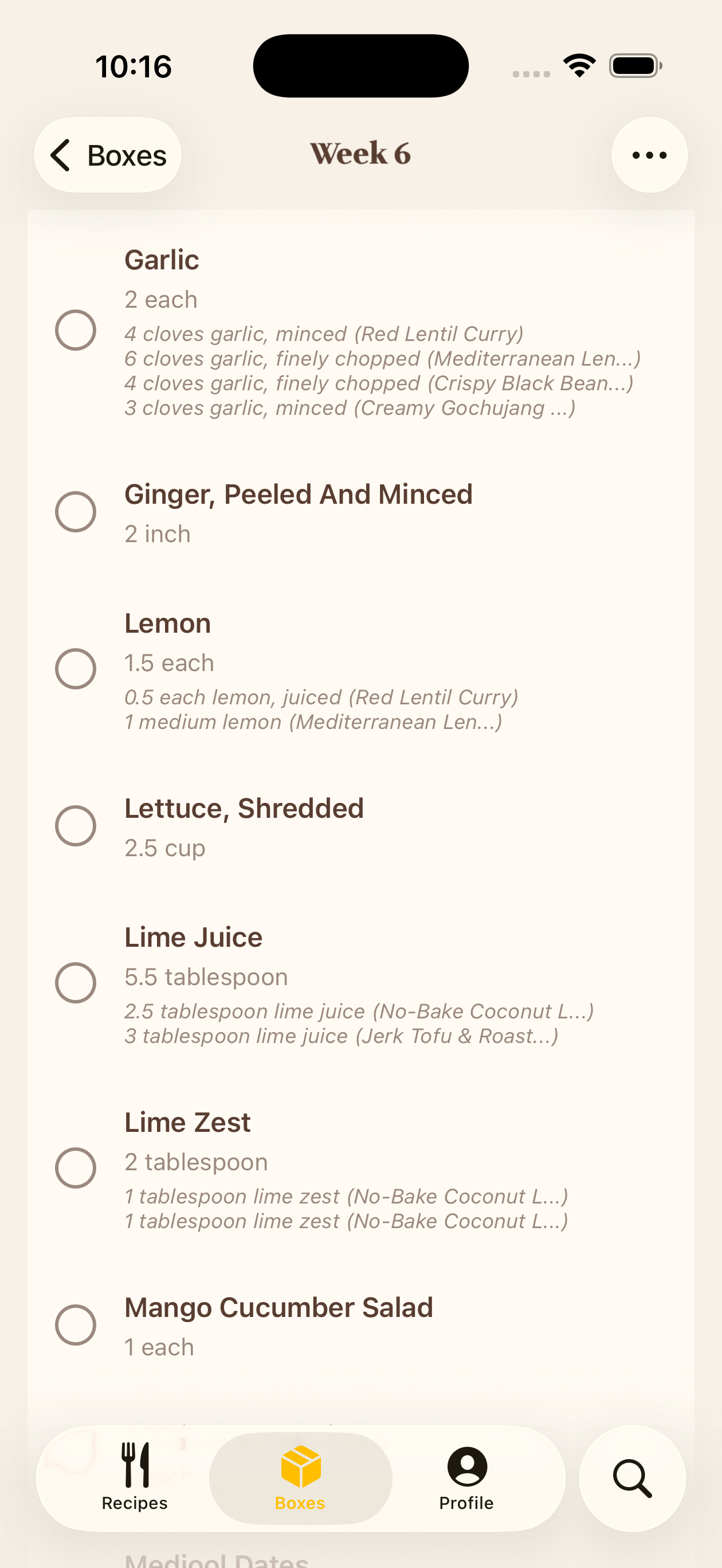 Smart grocery lists that combine ingredients